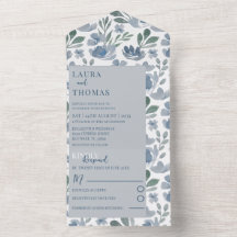 Casamento com padrão floral em aquarela azul Boho