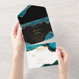 Casamento com Pedra Dourada e Teal Moderno