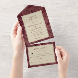 Casamento com Renda Marfim e Borgonha