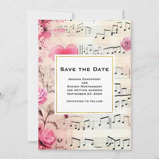 Casamento com Rosas e notas musicais (Frente)