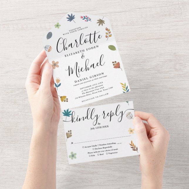Casamento com Rótulo de Floral Moderno (Aba destacável)