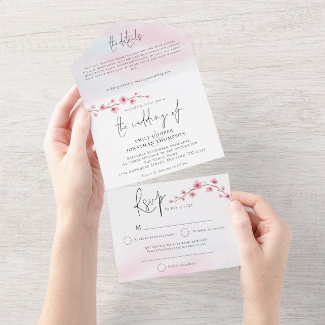 Casamento com Script de Aquarelas de Sakura Cherry (Aba destacável)