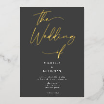 Casamento com Script de Caligrafia Dourada de Cinz