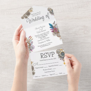 Casamento com Steampunk, Flores e Penas