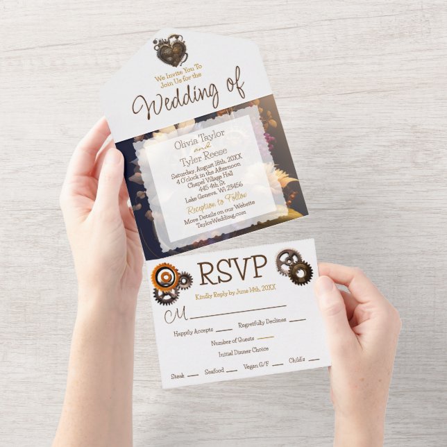 Casamento com Steampunk, Flores e Penas (Aba destacável)