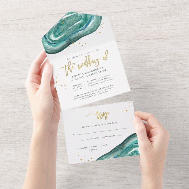 Casamento com Teal de Aquarela e Geodo Dourado (Tearaway)