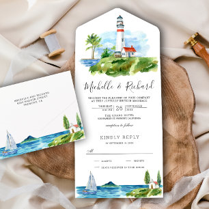 Casamento com Tema Costeiro de Farol em Aquarela
