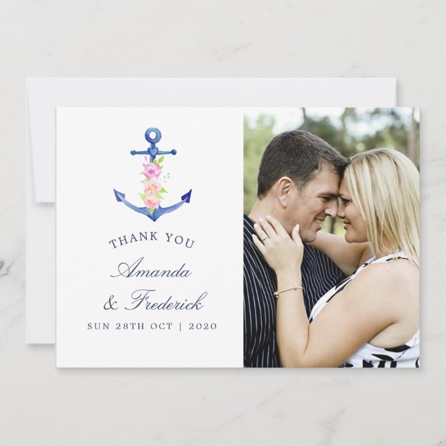 Casamento com Tema Náutico Agradecimento em Aquare (Frente)