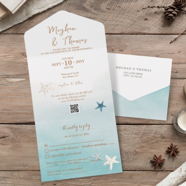 Casamento com Themed Beach Elegante com código QR  (Criador carregado)
