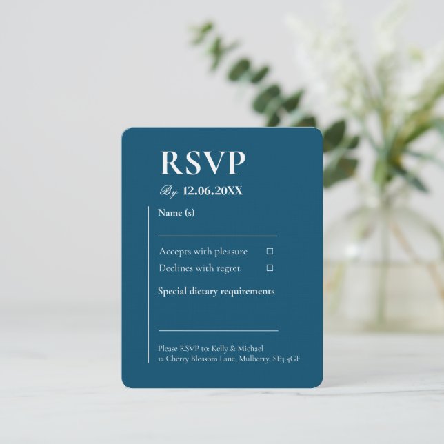 Casamento com Tipografia de Linen Teal RSVP (Em pé/Frente)