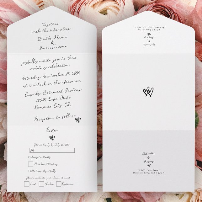 Casamento com Tipografia Escrita Manuscrita de Man (Minimalist Script Hand Written Typography Wedding All In One Invitation)