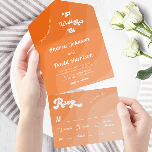 Casamento com Tipografia Peach Orange Retro Waves