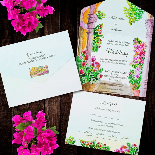 Casamento com Watercolor Old Town & Flowers México (Criador carregado)