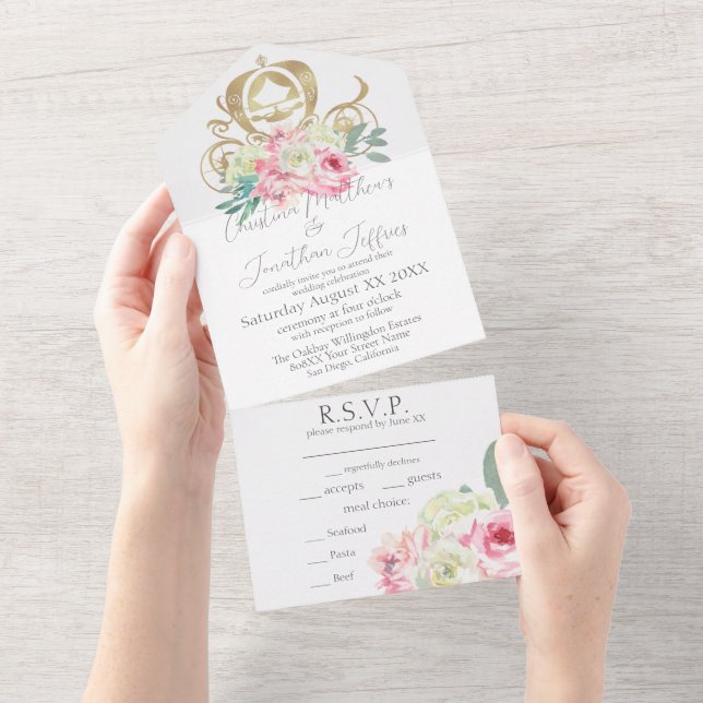 Casamento Conto de Fadas Carruagem Dourada e Flore (Aba destacável)