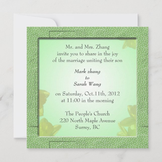 casamento, convite aos pais do Groom (Frente)