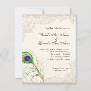 Casamento Convite Vintage Peacock Feather Etch