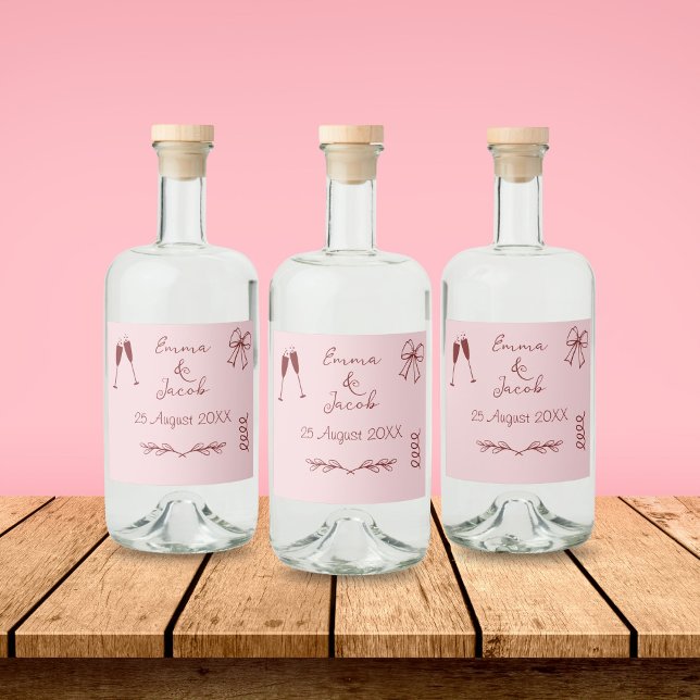 Casamento Cor-de-Rosa Simples (Whimsical Quirky Squiggles Pink Wedding Bottle Label)
