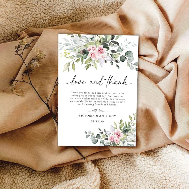 Casamento Cor-de-rosa Verde Blush Obrigado Cartões (Criador carregado)