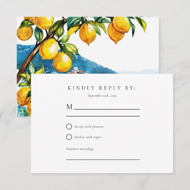 Casamento Costeiro de Lemon Citrus Amalfi RSVP (Frente/Verso)