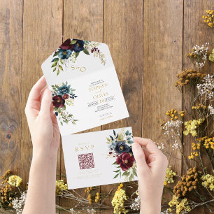 Casamento da Elegante Burgundy Floral Blooms QR RS