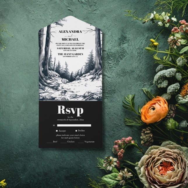 Casamento da Floresta da Montanha Black White Boho (Criador carregado)