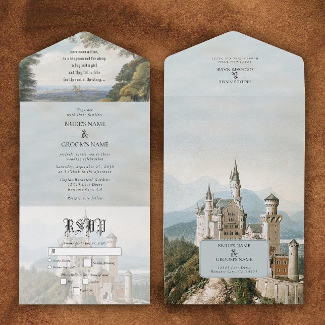 Casamento da Floresta Russa do Castelo de Fairytal (Vintage Fairytale Castle Rustic Forest Wedding All In One Invitation)
