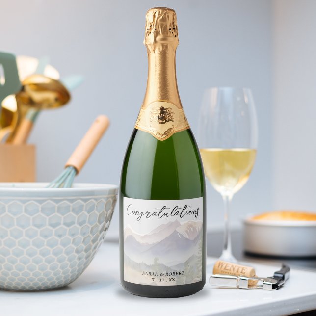 Casamento da Montanha da cinza Colorado (Grey Colorado Mountain Wedding Sparkling Wine Label)