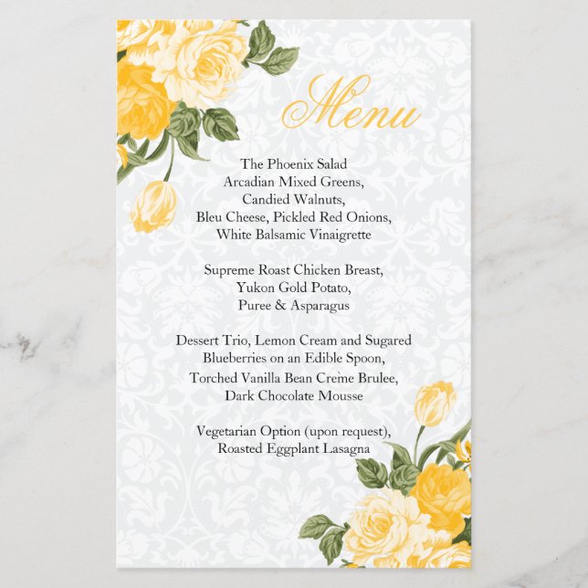 Casamento das Flores Amarelas do ouro - Menu (Frente)