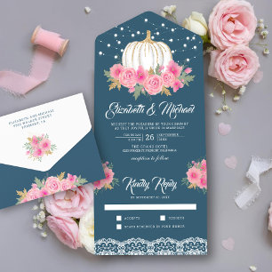 Casamento de Abóbora Floral Rosa Azul Empoeirado B