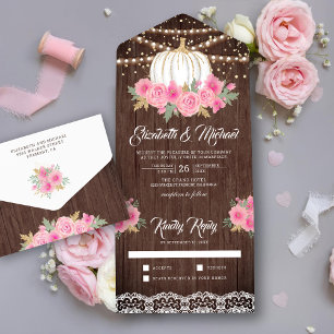 Casamento de Abóbora Floral Rosa de Madeira Rústic