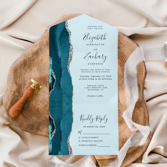 Casamento de Agata Azul-Prata-Teal Pálido (Criador carregado)