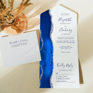 Casamento de Agata Real de Prata Azul Moderno