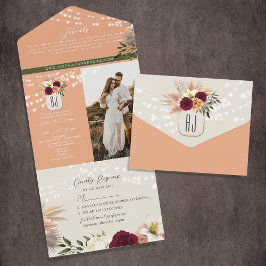 Casamento de Aguarela Floral Borgonha e Pêssego