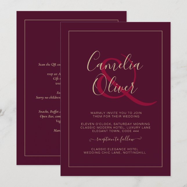 Casamento de Ampersand Monocromático Moderno All-i (Frente/Verso)