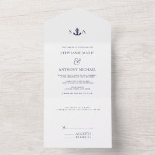 Casamento de Âncora Náutica Azul-Marinho, branco m