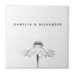 Casamento de Aniversário da Linha Floral Branca Pe<br><div class="desc">Elegante e eterno, esse azulejo cerâmico personalizado apresenta uma delicada ilustração botânica desenhada à mão, aliada à tipografia moderna minimalista. Perfeito como uma peça decorativa, guarnição de casamento, ou sotaque caseiro personalizado, este azulejo faz um presente pensativo para casais, recém-casados, ou amantes da natureza que apreciam design refinado e contemporâneo....</div>