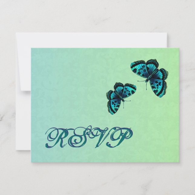 Casamento de Aqua e Teal Butterfly Damask RSVP (Frente)