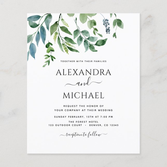 Casamento de Aquarela de Foto em Verde Botânico de (Frente)