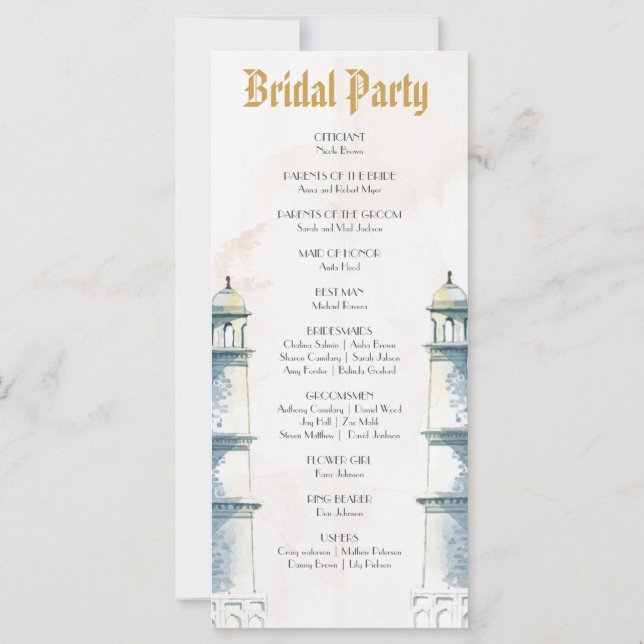 Casamento de Aquarela Elegante Taj Mahal Typology (Verso)