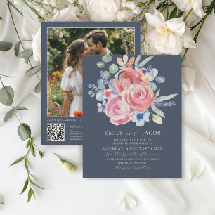 Casamento de Aquarela Floral Rosa Azul Escuro do O