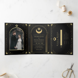 Casamento de Arco com Cartão Tarot Dourado Místico