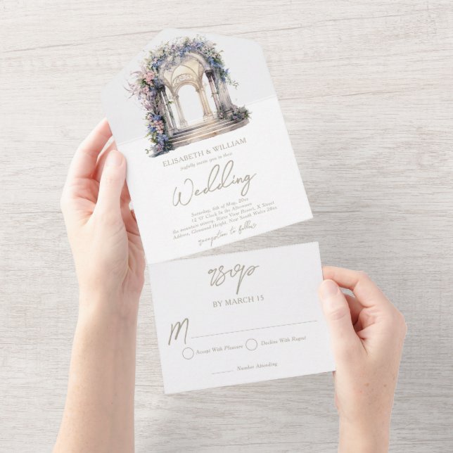 Casamento De Arco Floral De Watercolor Rsvp (Aba destacável)