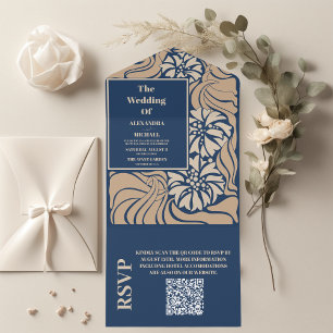 Casamento de Arte Azul Clássica com Código QR Nouv