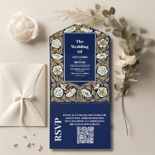 Casamento de Arte Azul Clássica com Código QR Nouv