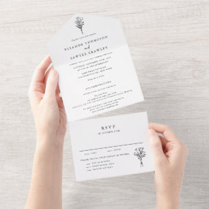 Casamento de Arte da Linha de Buquê Floral Minimal