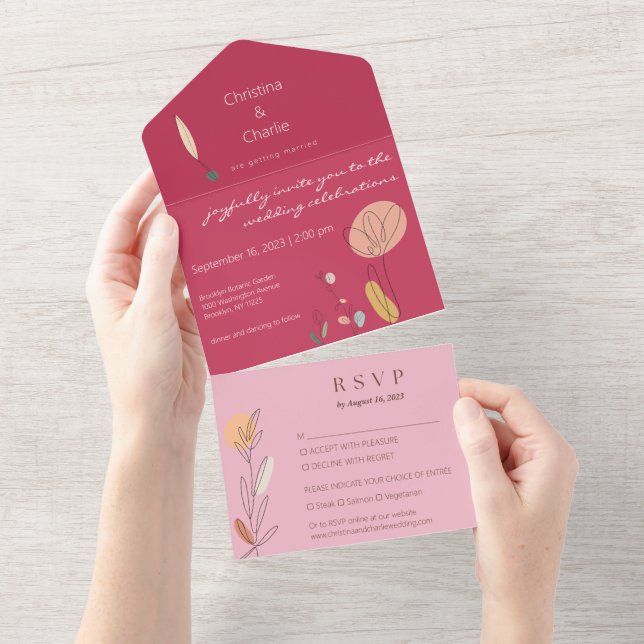 Casamento de Arte Rosa Moderno Boho Fuchsia (Aba destacável)