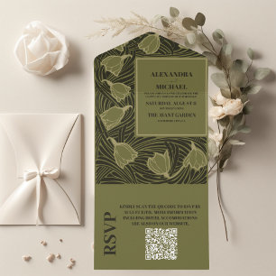 Casamento de Arte Verde Clássica com Código QR Nou