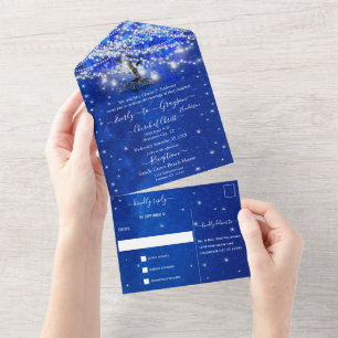 Casamento de Árvore de Folha de Coração Azul Elega