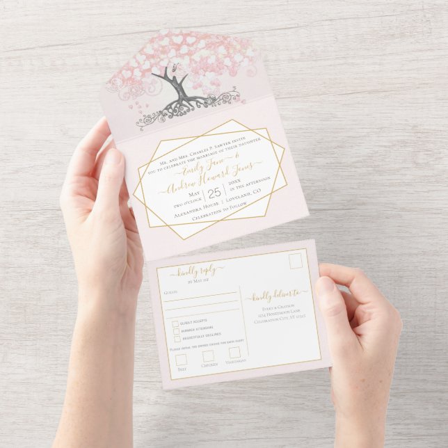 Casamento de Árvore de Folha de Coração Rosa-Blush (Tearaway)