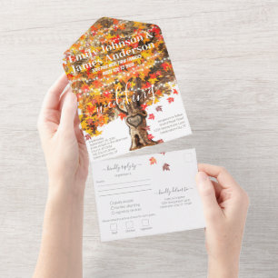Casamento de Árvore Rústico Laranja e Coral Vermel